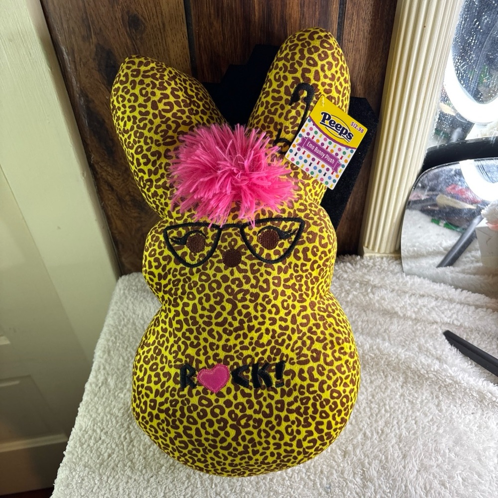 Emo Bunny Rock Peeps Plush Yellow and Pink Bunny Plush Toy 16” Tall NWT